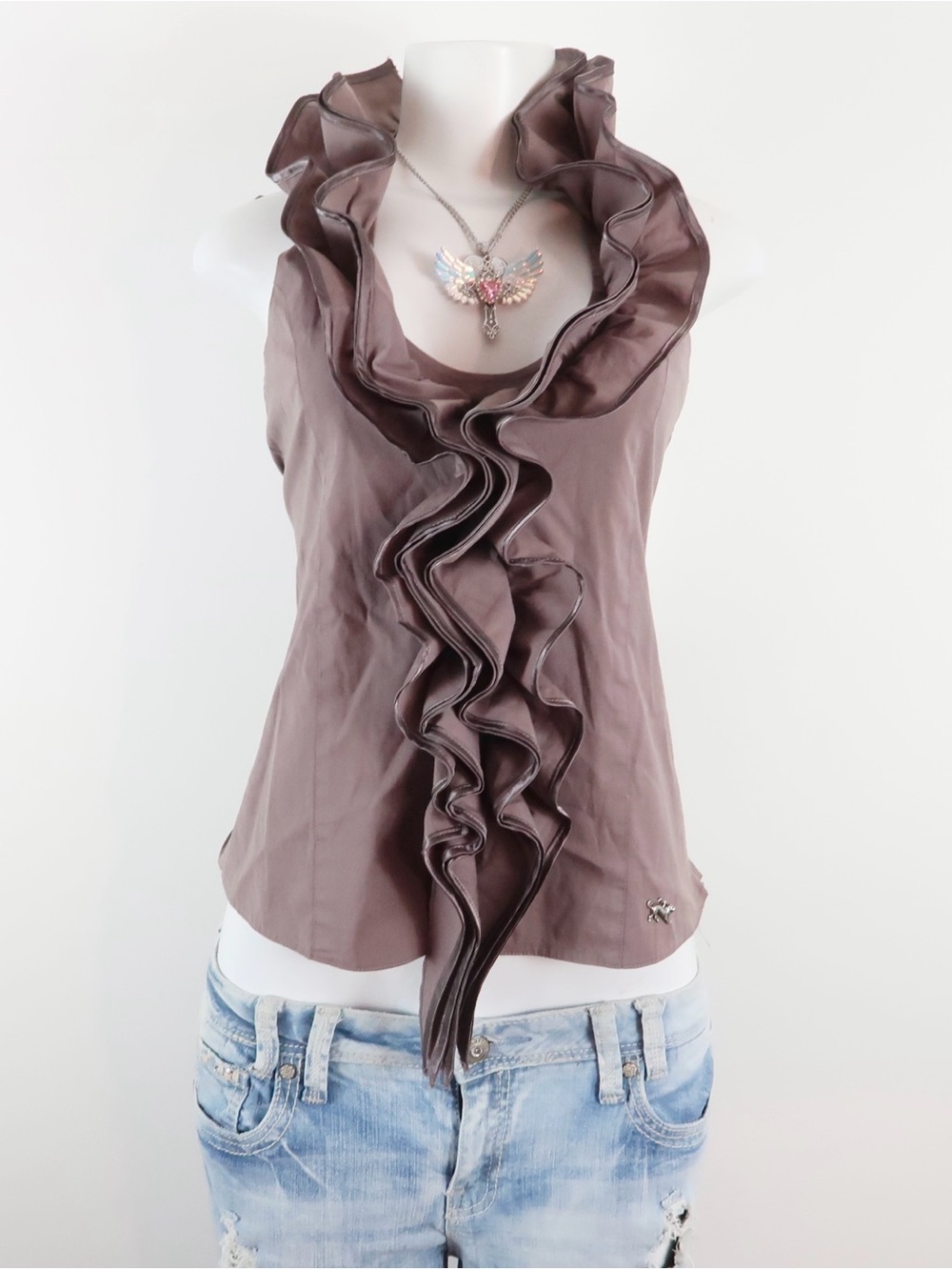 Y2k parasuco Ruffle Front Sleeveless Top - Taupe